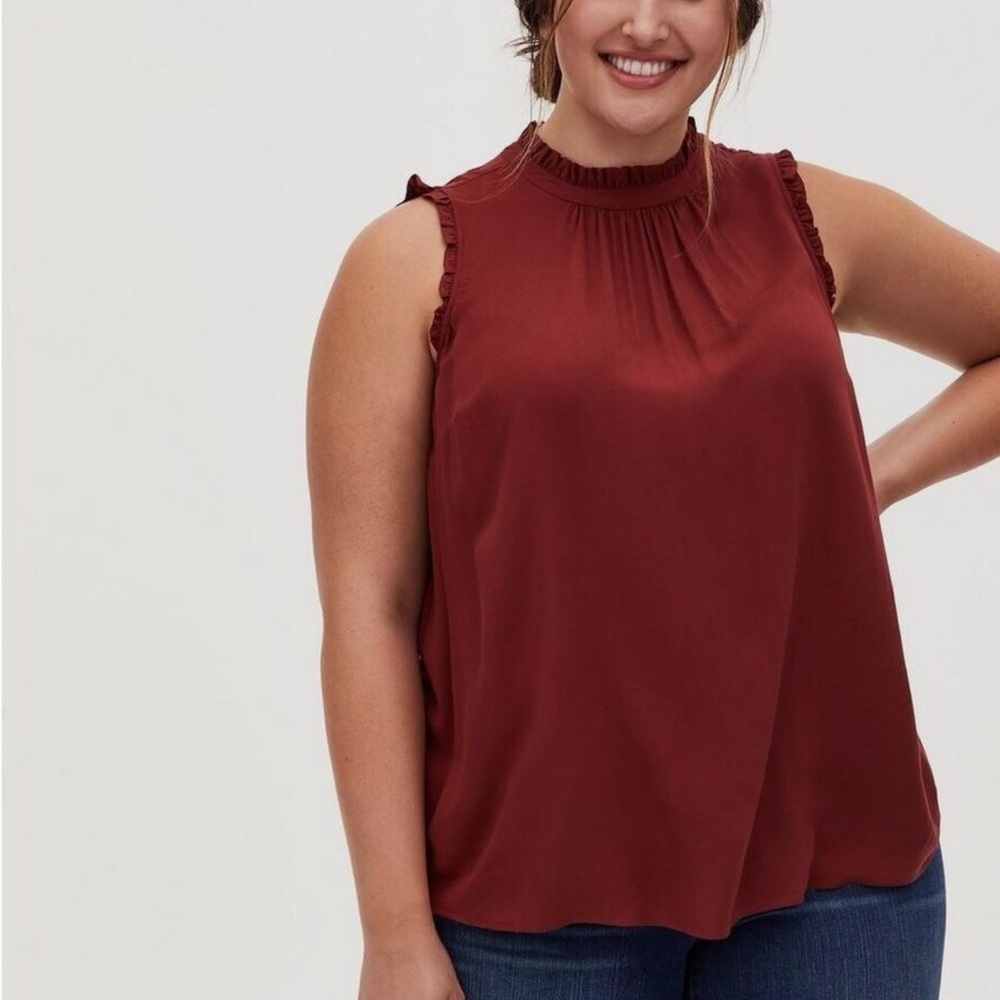 Torrid Women’s Size 3X Rayon Twill Ruffle Trim Mock Neck Tank